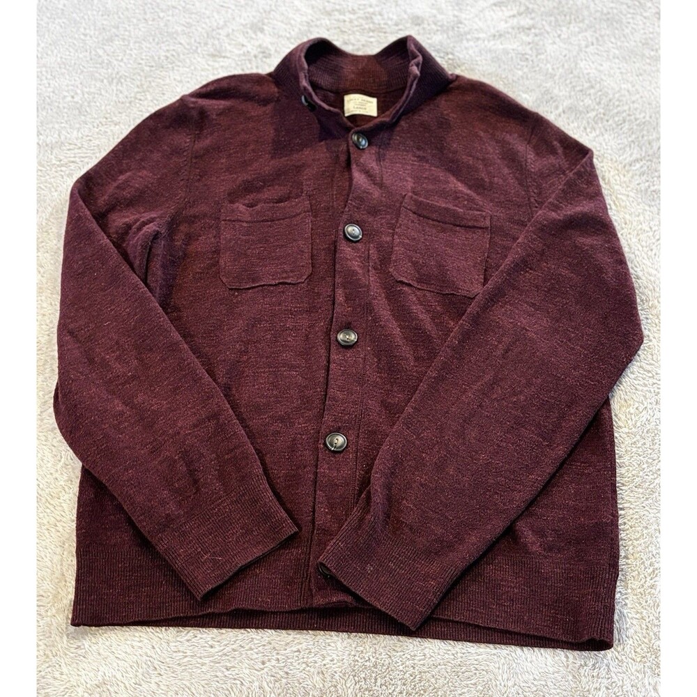 Lucky Brand Button Up Cardigan Sweater L Maroon Collar